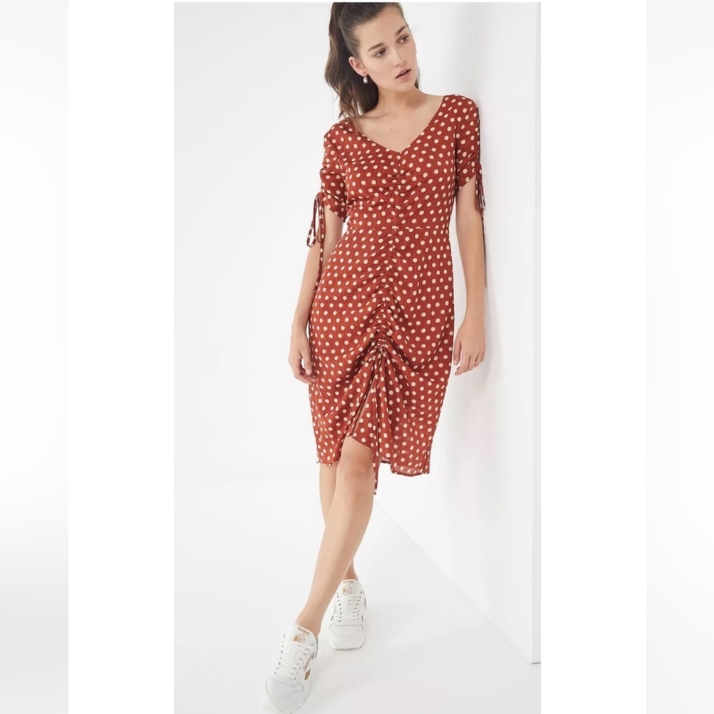J.O.A. Polka Dot Ruched Midi Dress‎ Size XS